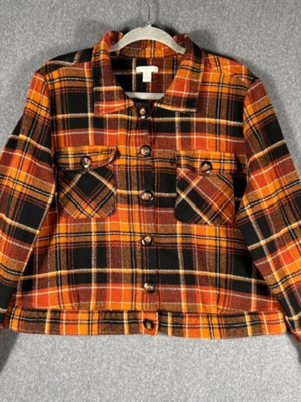 Est 1946 Cato Cropped Plaid Flannel Womens Sz XL Brown/Black/Orange Button Up